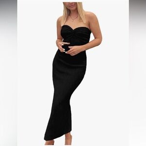 Twist Knot Front Ribbed Knit Bodycon Bandeau Tube Dress
